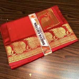 Indian Women's‎ NEW Brocade Artificial/ART Silk Sari SAREES RED w/Blouse Piece